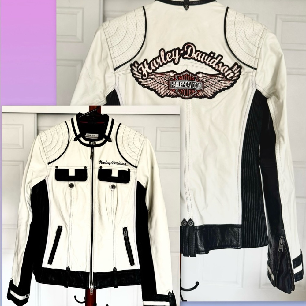 HARLEY-DAVIDSON Womens Amelia Winged Lightweight Colorblocked Off White jacket.